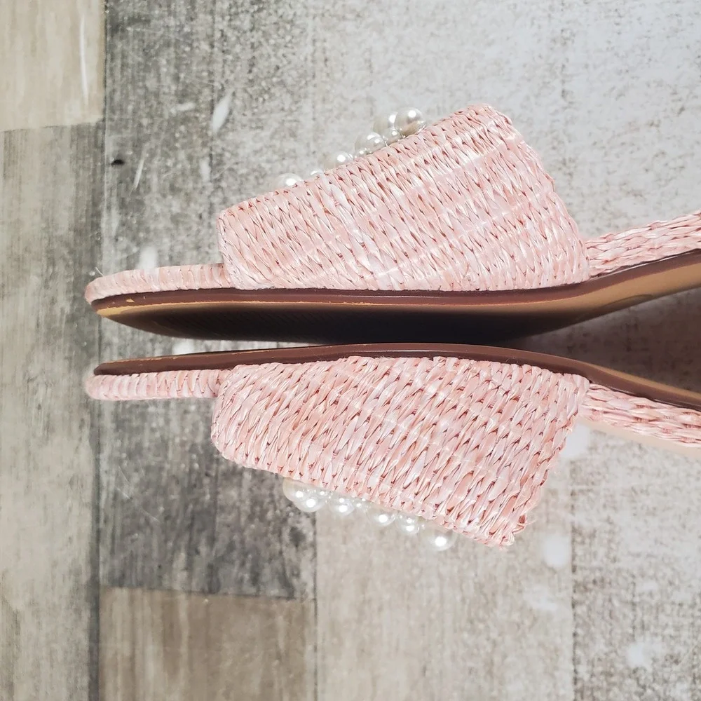 Journee Collection Justina Womens Sandal‎ Sz 8 M Pink Beaded Slip On Block Heel